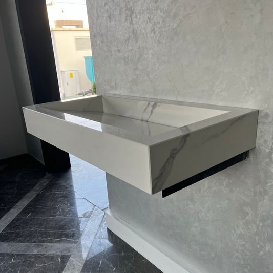 Extra Statuario White Marble Effect Polished Porcelain Wall Mounted Bathroom Vanity Sink