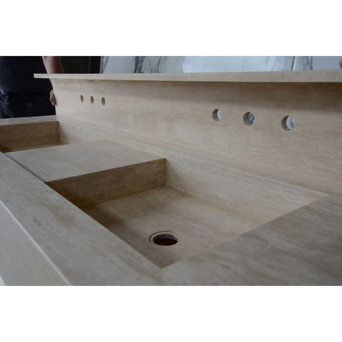 Travertine Double Sink - Handcrafted Custom Artisanal Stone Resort Luxury Bath