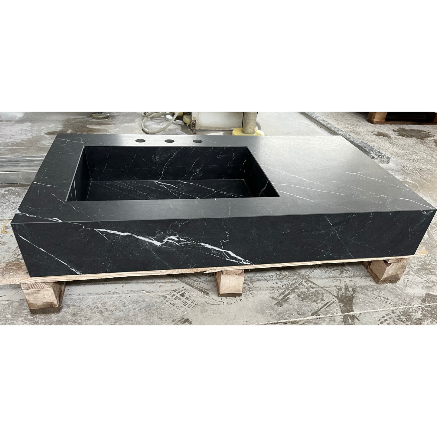 Nero Marquina Black Marble Look Engineered Porcelain Bathroom Sink - Hand-Crafted