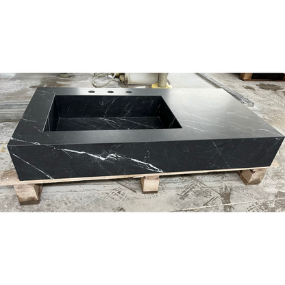 Nero Marquina Black Marble Look Engineered Porcelain Bathroom Sink - Hand-Crafted