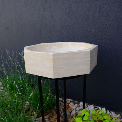 Handmade Turkish Travertine Octagon Bathroom Sink Hand Carved