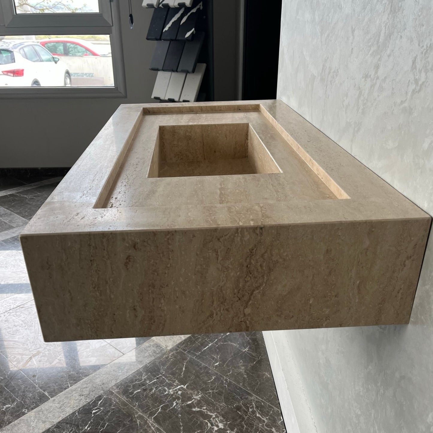 Handcrafted Travertine Natural Stone Bathroom Sink - Custom Artisan Masterpiece