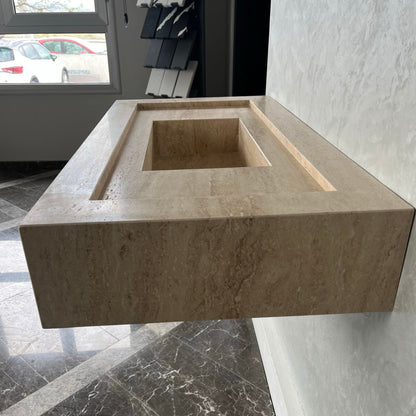 Handcrafted Travertine Natural Stone Bathroom Sink - Custom Artisan Masterpiece