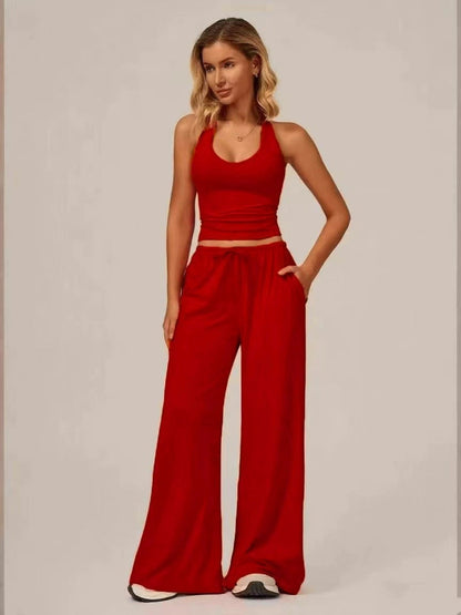 Women's Sporty Crop Tank & Wide-Leg Pants Set