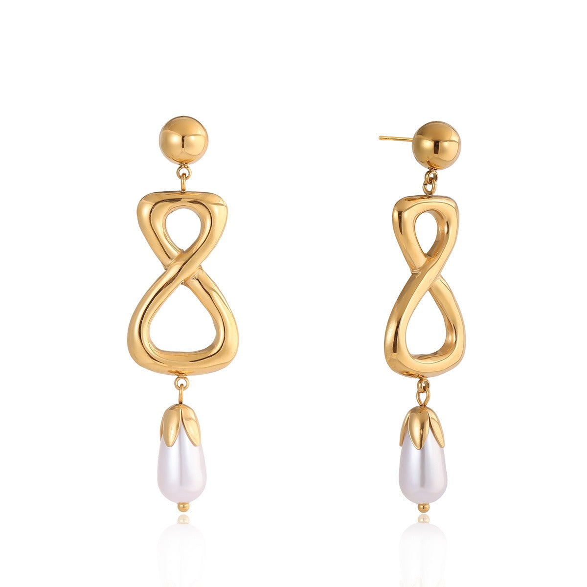 18K gold figure-eight shaped titanium steel earrings for autumn and winter.