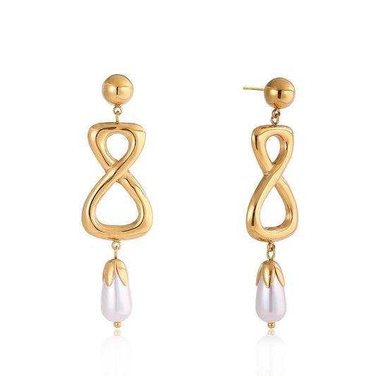 18K gold figure-eight shaped titanium steel earrings for autumn and winter.