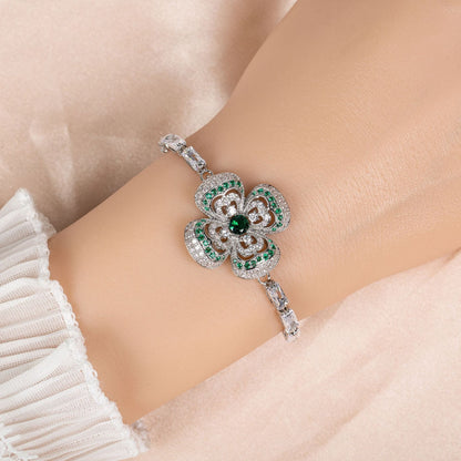 S925 Silver Openwork Four-Leaf Clover Bracelet