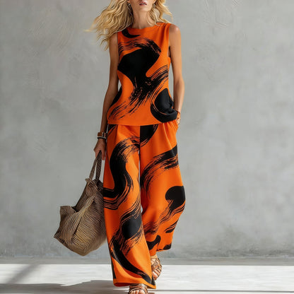 Women's Sleeveless Printed Tank Top & Wide-Leg Pants Two-Piece Set