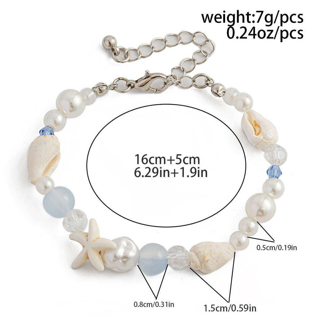 Ocean-style shell and starfish crystal beaded bracelet