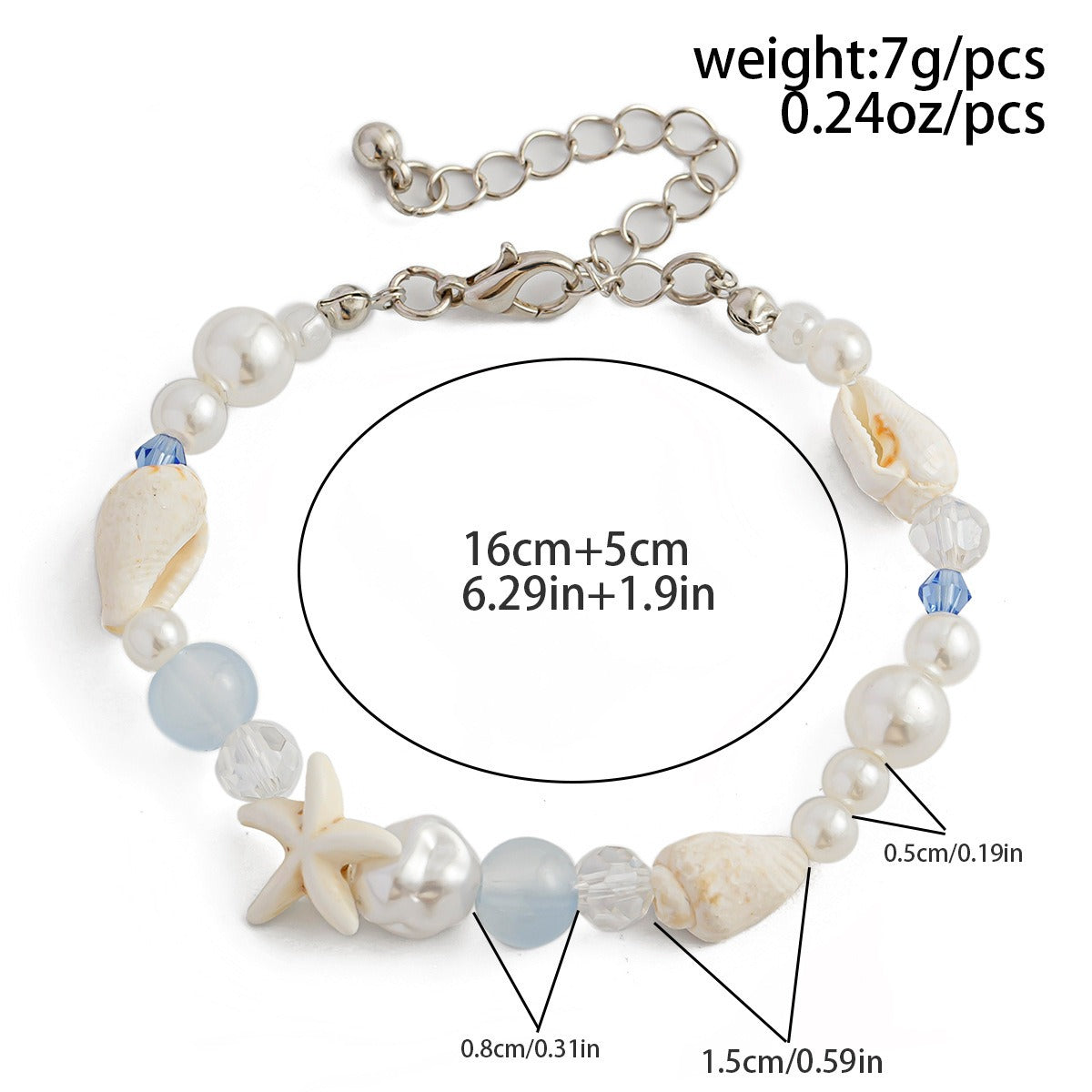 Ocean-style shell and starfish crystal beaded bracelet