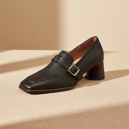 Women's Retro British Style Chunky Heel Leather Shoes – Round Toe Commuter