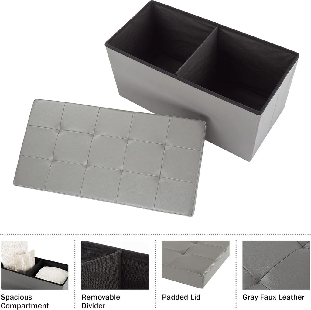 Storage Ottoman Bench 30 Inch Gray Removable Divider