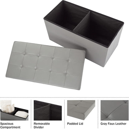 Storage Ottoman Bench 30 Inch Gray Removable Divider
