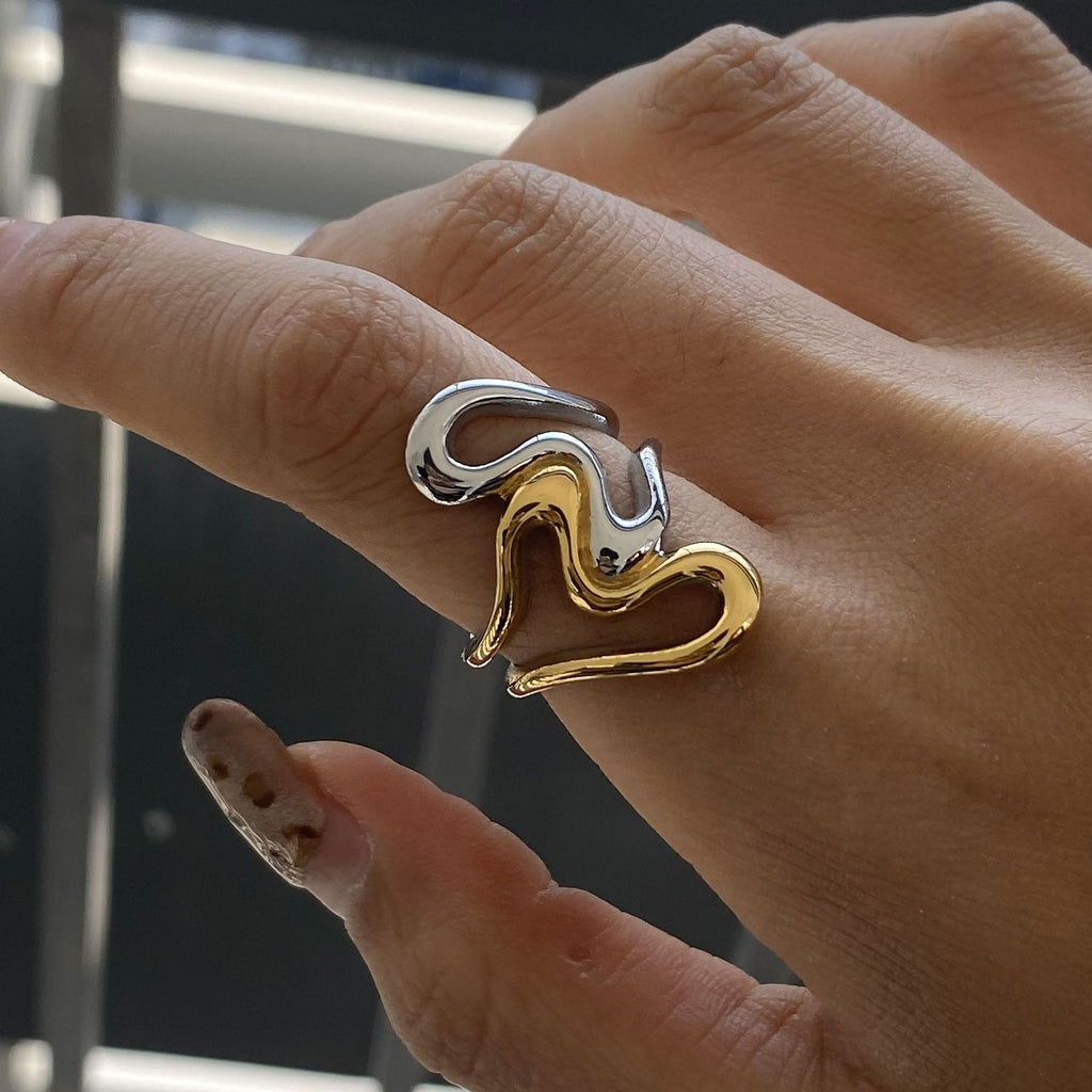 18K gold geometric line design exquisite personality ring