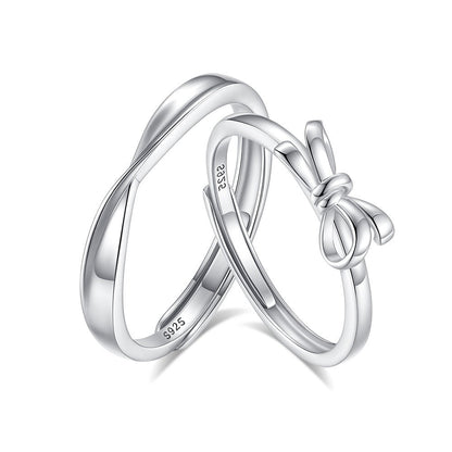 S925 silver heart knot entangled couple bowknot open ring