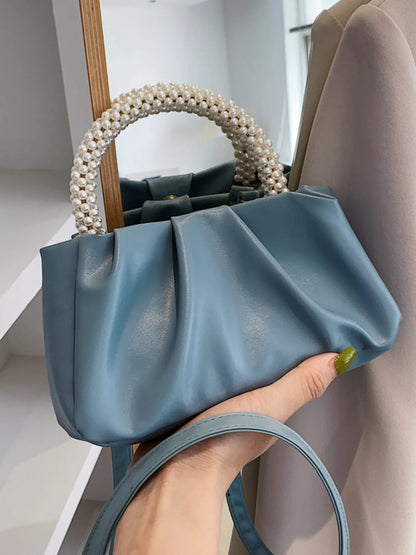 Pearl Handle Ruched Crossbody Bag