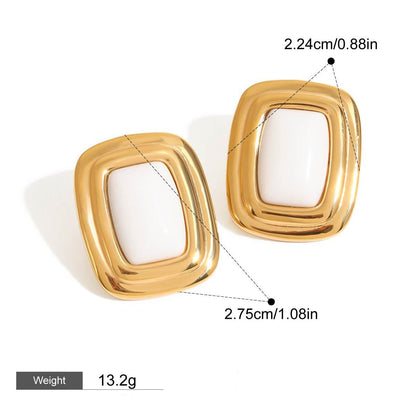 18K gold geometric square with texture design classic retro earrings