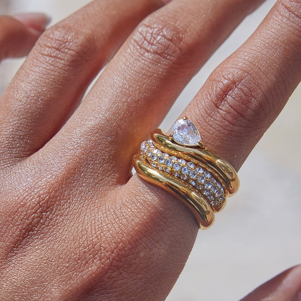 18K Gold Stainless Steel Geometric Zircon Ring