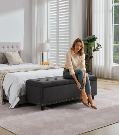50.8 Inches Gray Upholstered Storage Ottoman Bench