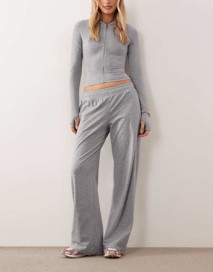 Women's Cropped Zip-Up Hoodie & Wide-Leg Pants Set