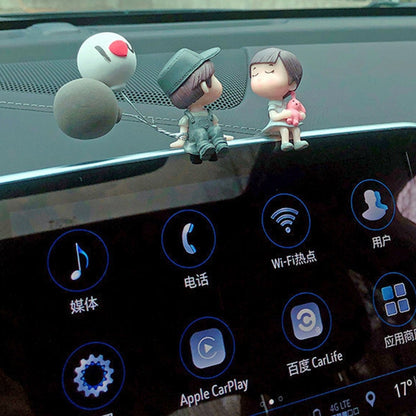 Cartoon Couple Car Decor – 4PCS Cute Resin Figurines Set