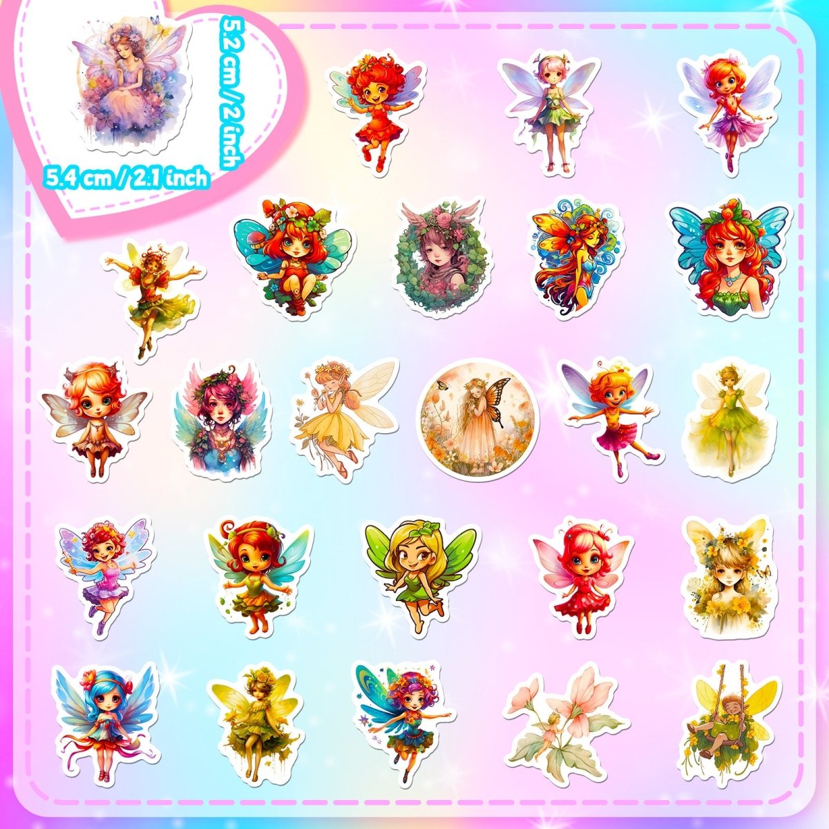 50 Fairy Vinyl Stickers – Waterproof, UV-Proof, No Duplicate Set