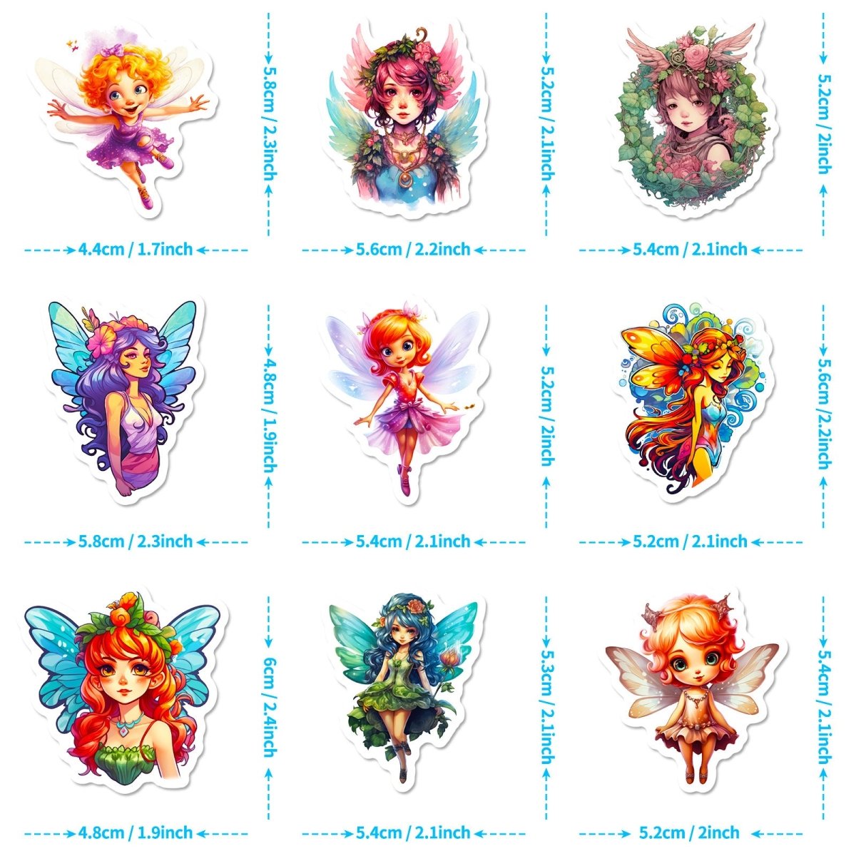 50 Fairy Vinyl Stickers – Waterproof, UV-Proof, No Duplicate Set