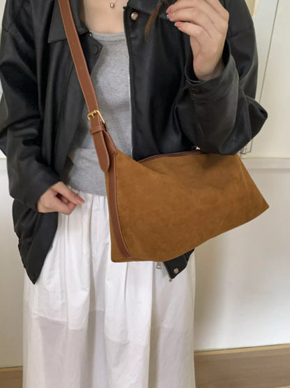 Solid Color Suede Hobo Crossbody Bag