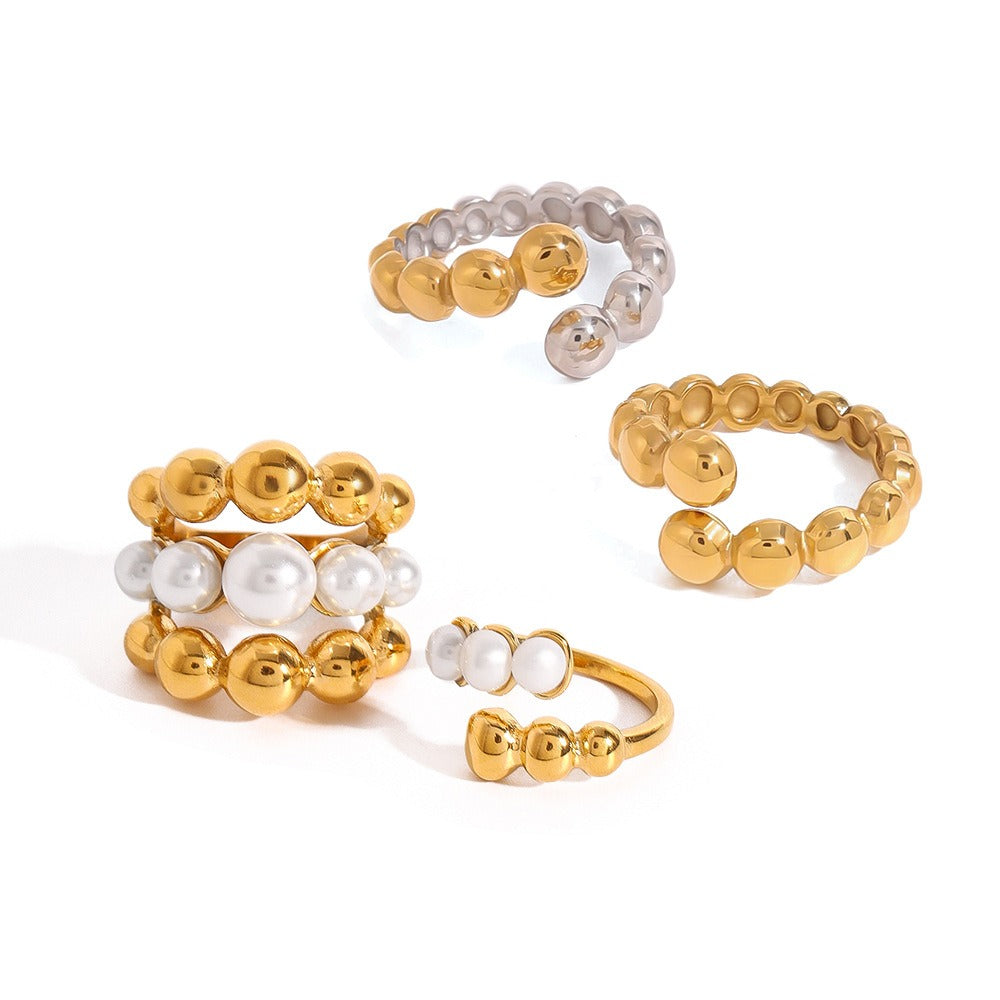 18K gold round bead-shaped pearl inlaid exquisite and noble ring