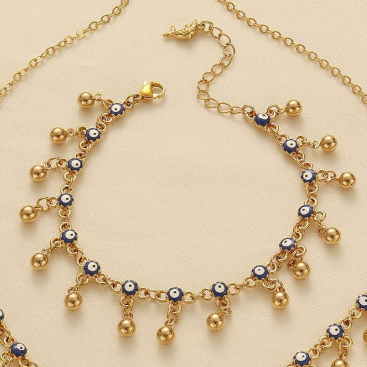 Bohemian Blue Evil Eye Tassel Necklace, Bracelet and Earring Set