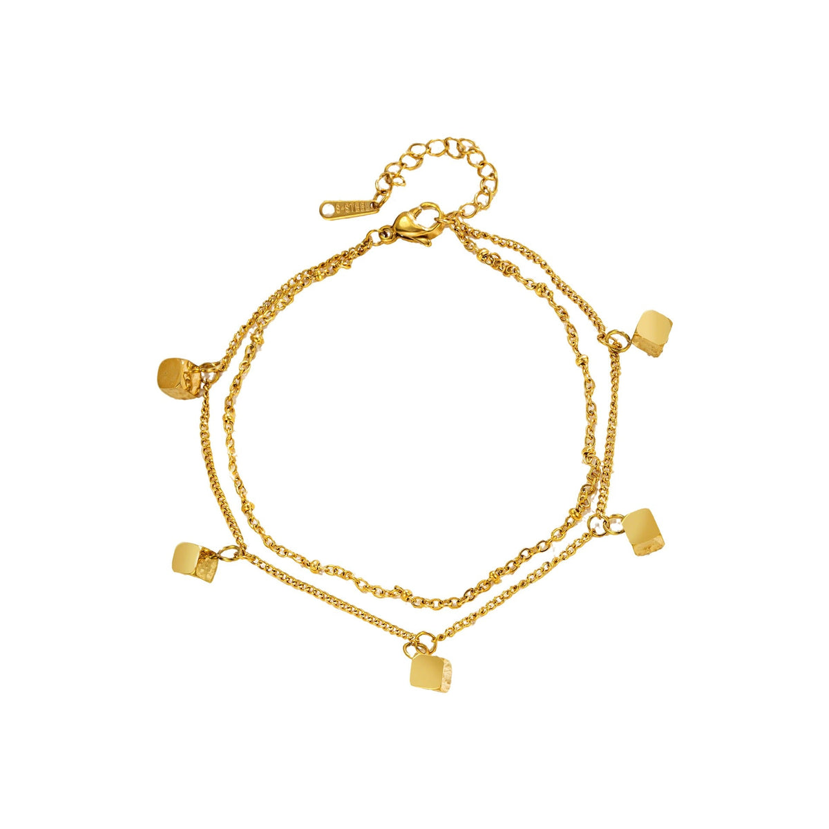 18k gold plated light luxury square double-layer design anklet
