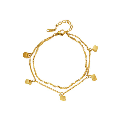 18k gold plated light luxury square double-layer design anklet
