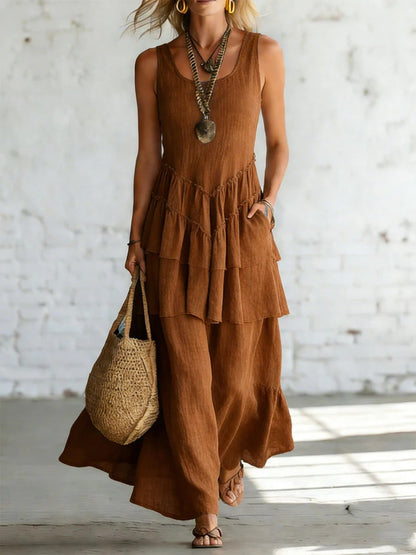 Women's Cotton Linen Sleeveless Loose Maxi Dress