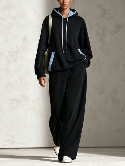 Women's Colour-Block Oversized Raglan Hoodie & Wide-Leg Trouser Set