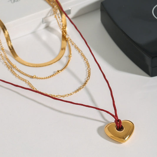 18K gold heart with multi-layer chain design trendy personality necklace