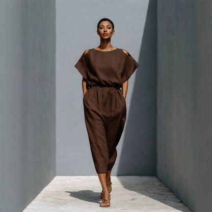 Women's Batwing Sleeve Off-Shoulder Elastic Waist Maxi Dress