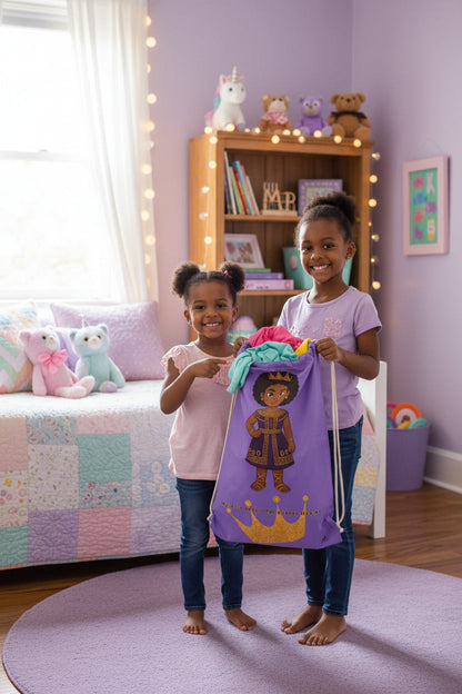 Purple Crowned Black Girl Laundry Bag