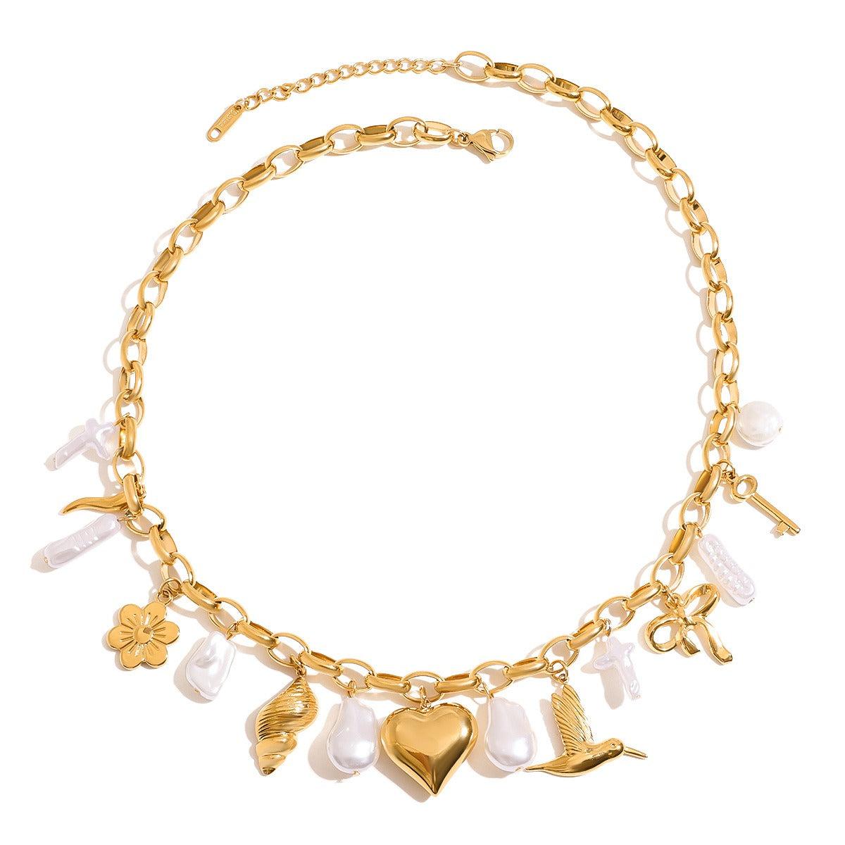 18K gold heart with irregular pearl design exquisite and noble necklace