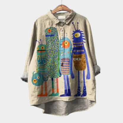 Women’s Relaxed Fit Printed Lapel Casual Shirt