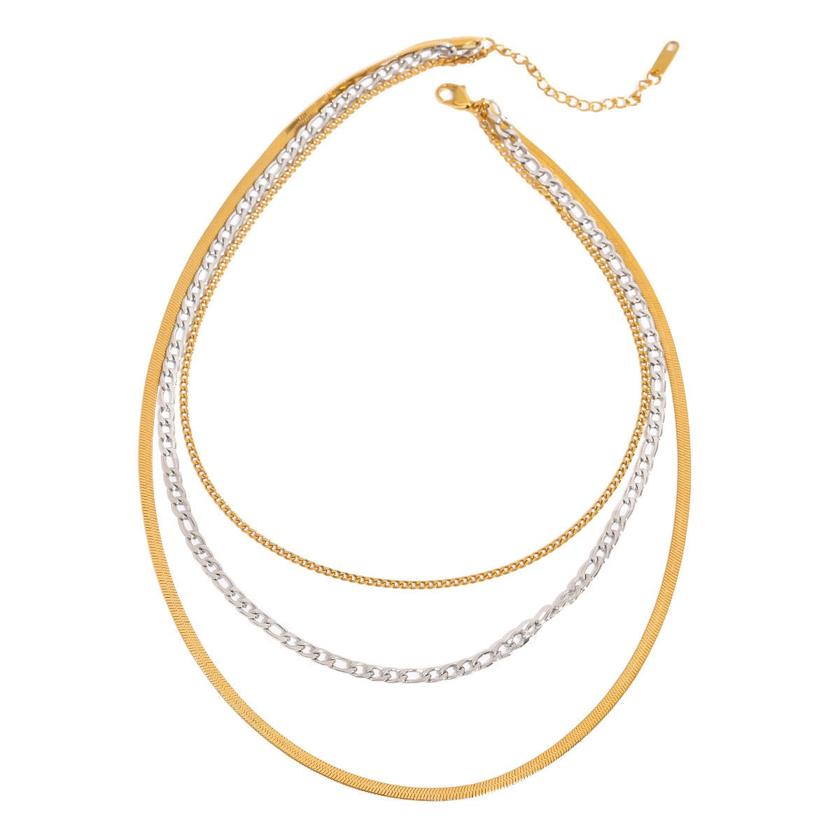 18K gold multi-layer chain with gold and silver color matching design simple personality necklace