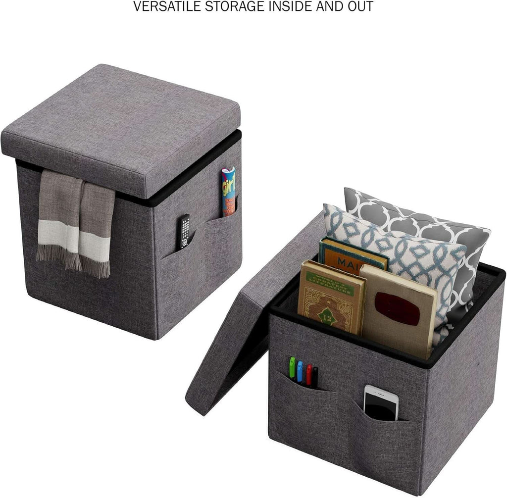 Gray 15 Inch Collapsible Storage Ottomans Compartments