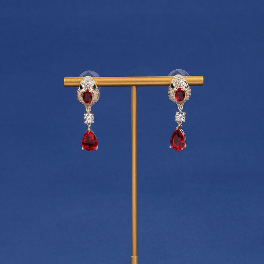 Snake-Shaped Titanium Steel Stud Earrings with Diamond Accents
