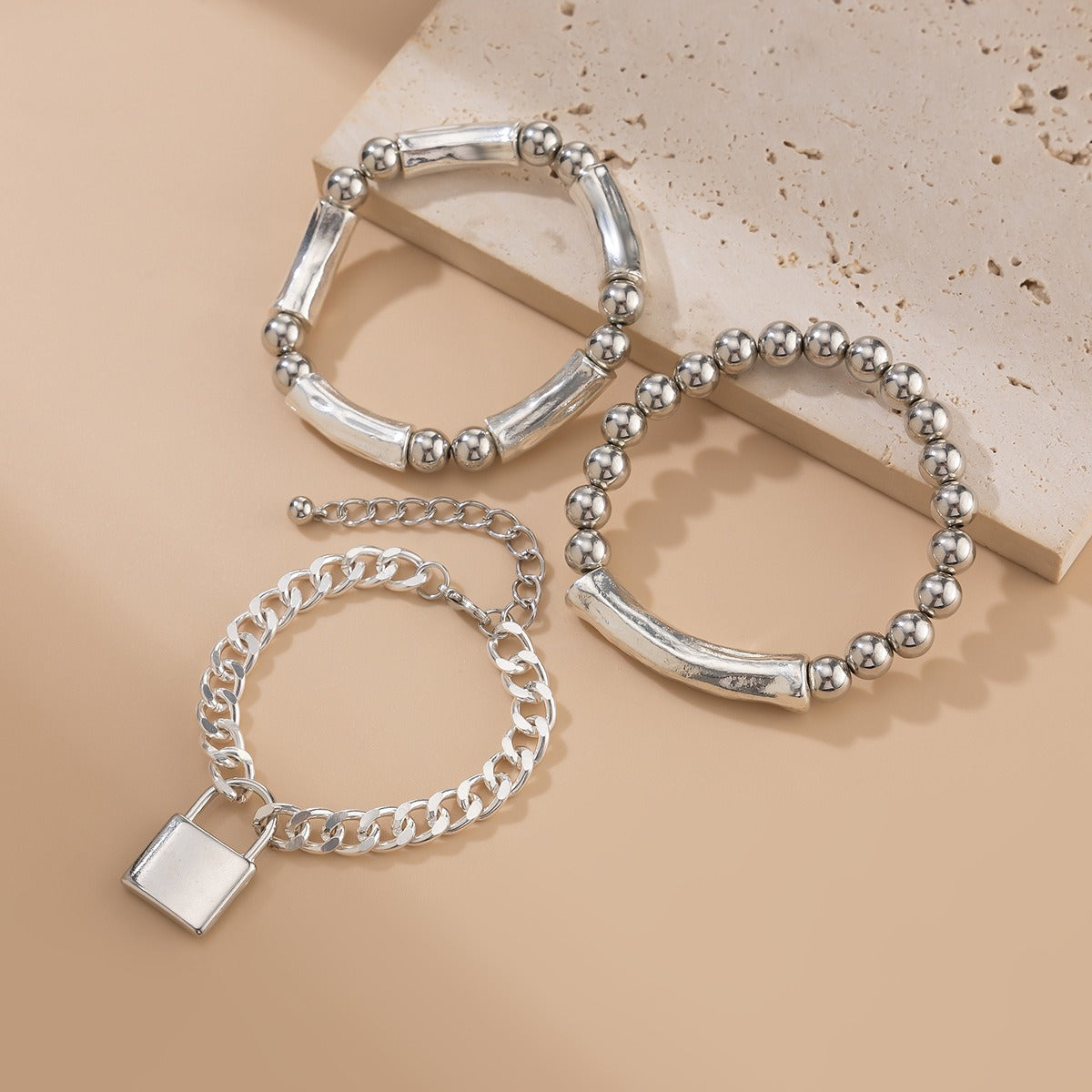 Punk lock charm bracelet