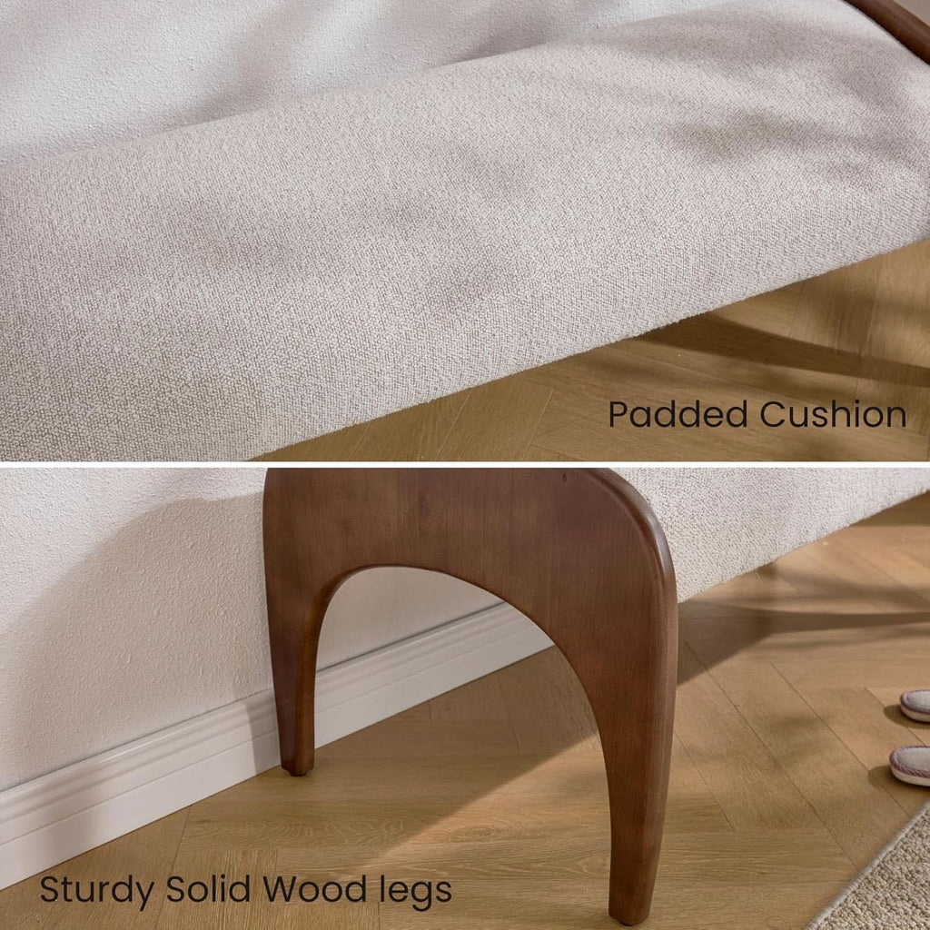 51-Inch Wide Ottoman Bench Beige Sherpa Upholstery