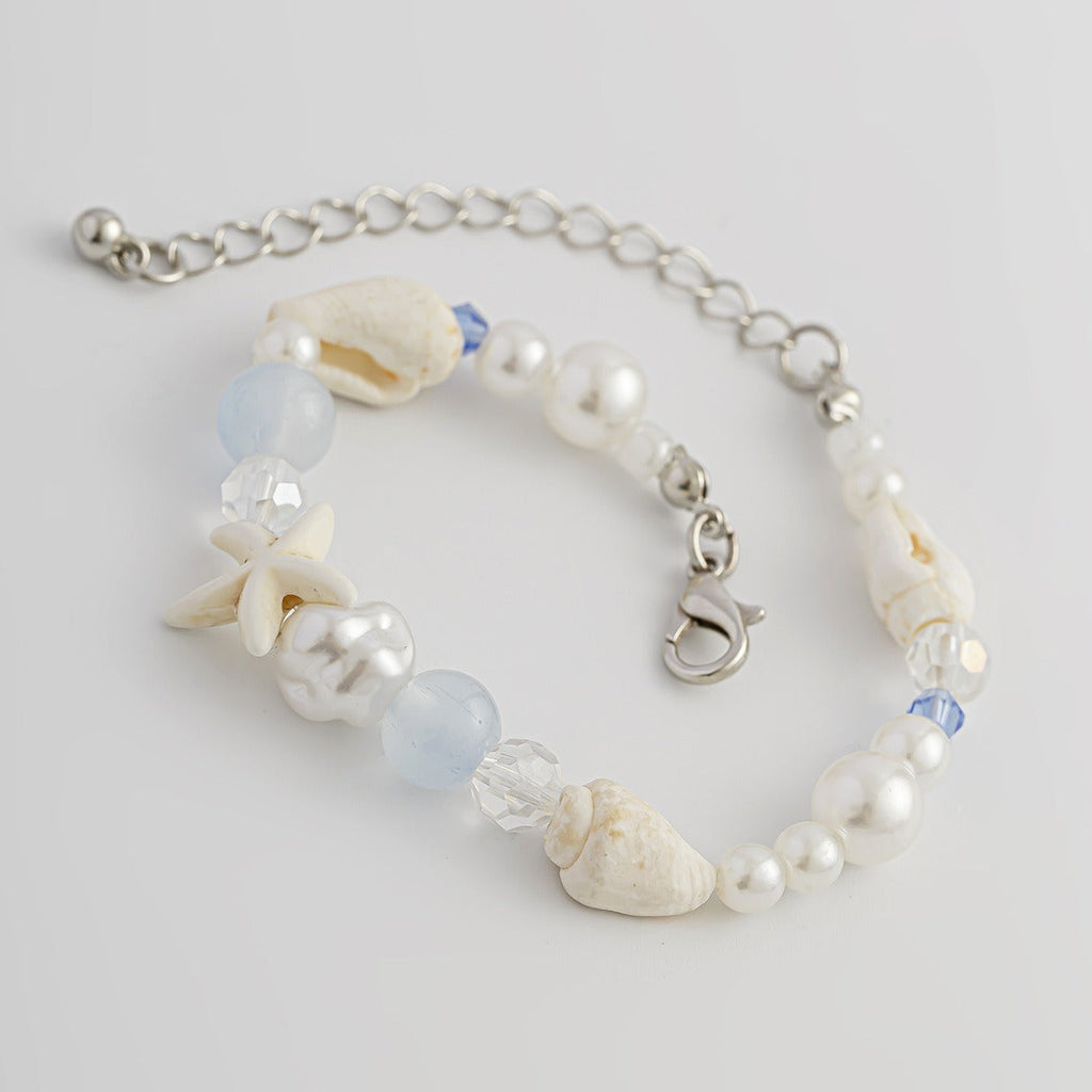 Ocean-style shell and starfish crystal beaded bracelet
