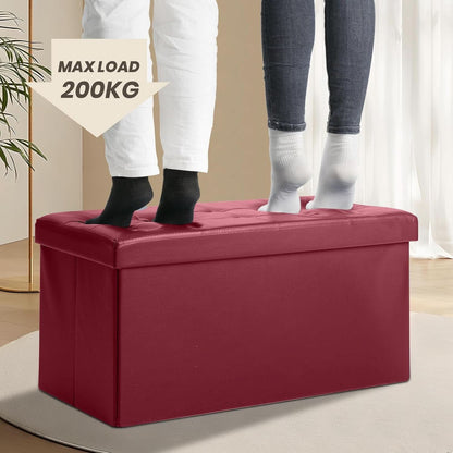 Ottoman Storage Bench 30x15x15 Inches Burgundy Leather