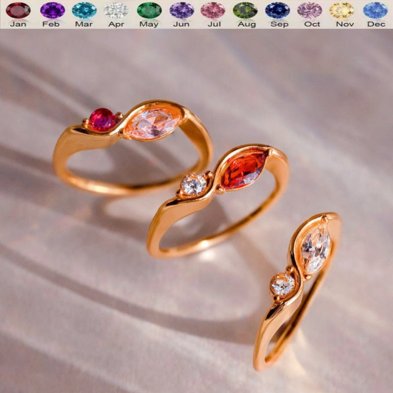 Elegant Wave Birthstone Ring