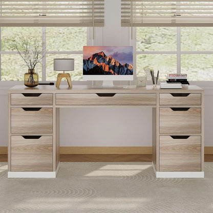 54 Inch Computer Desk With Storage Drawers White Walnut