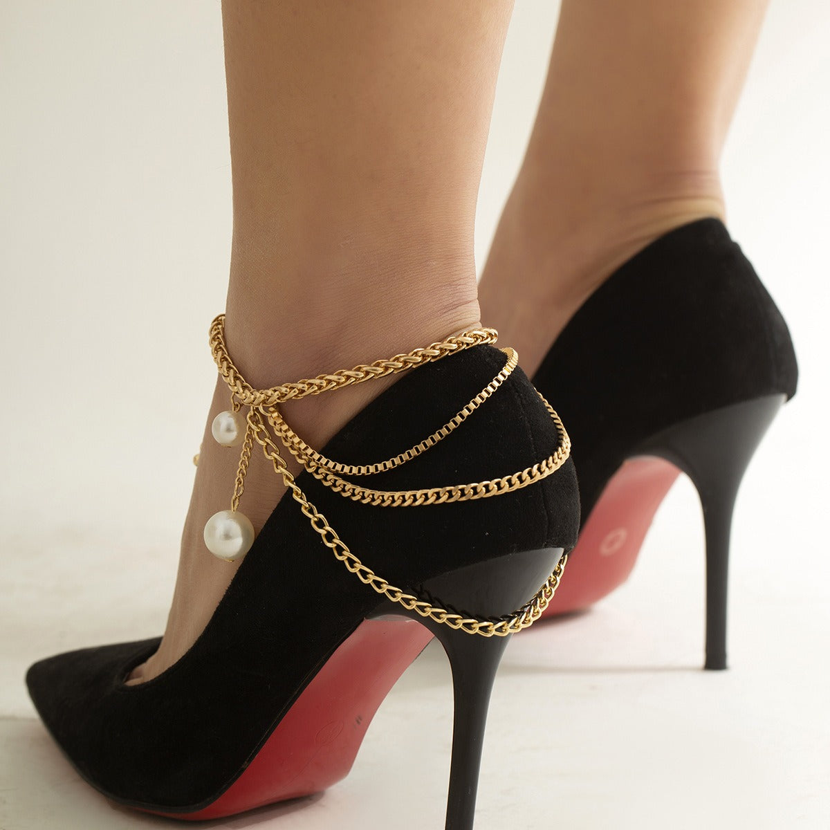 Beach Imitation Pearl Pendant Tassel Chain Anklet