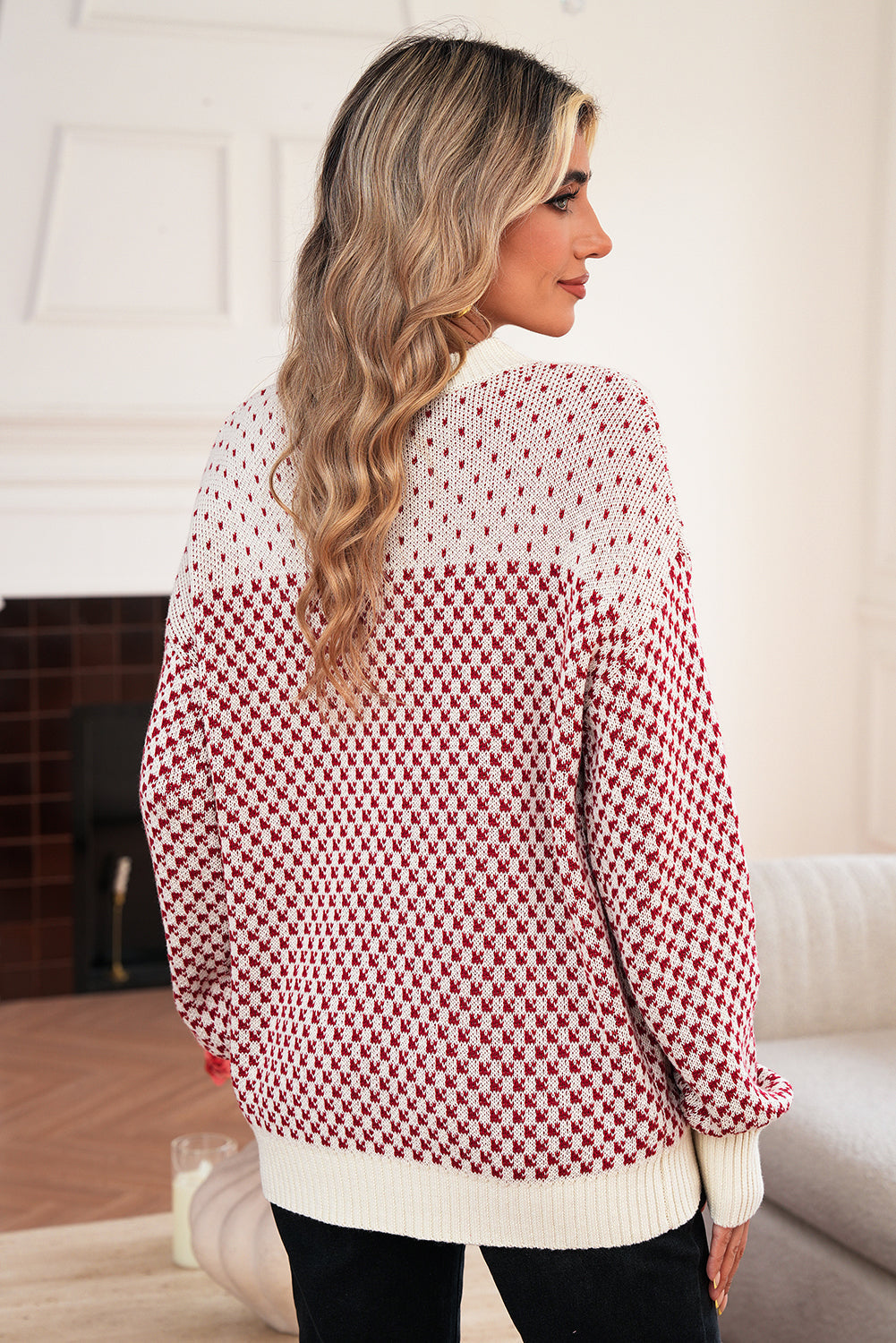 Red Colorblock Bishop Sleeve Knit Sweater